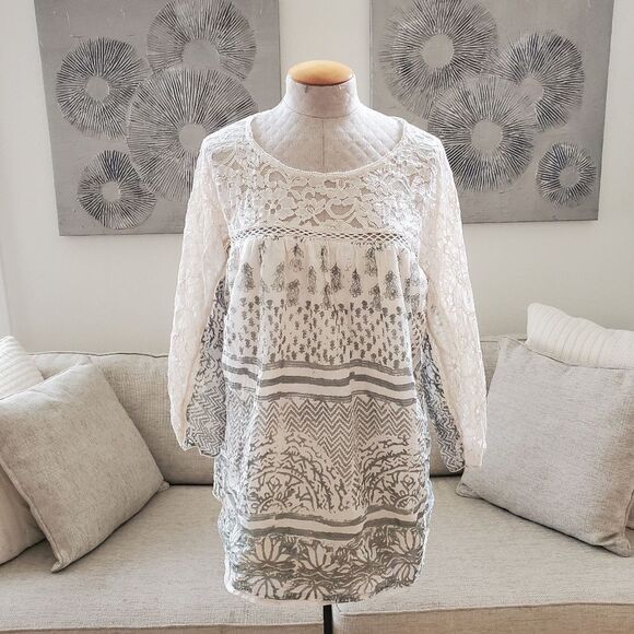 🌹 FREE PEOPLE 🌹 Sun Daze Lace Detail Minidress - [Large, Ivory/Green] - Picture 4 of 15